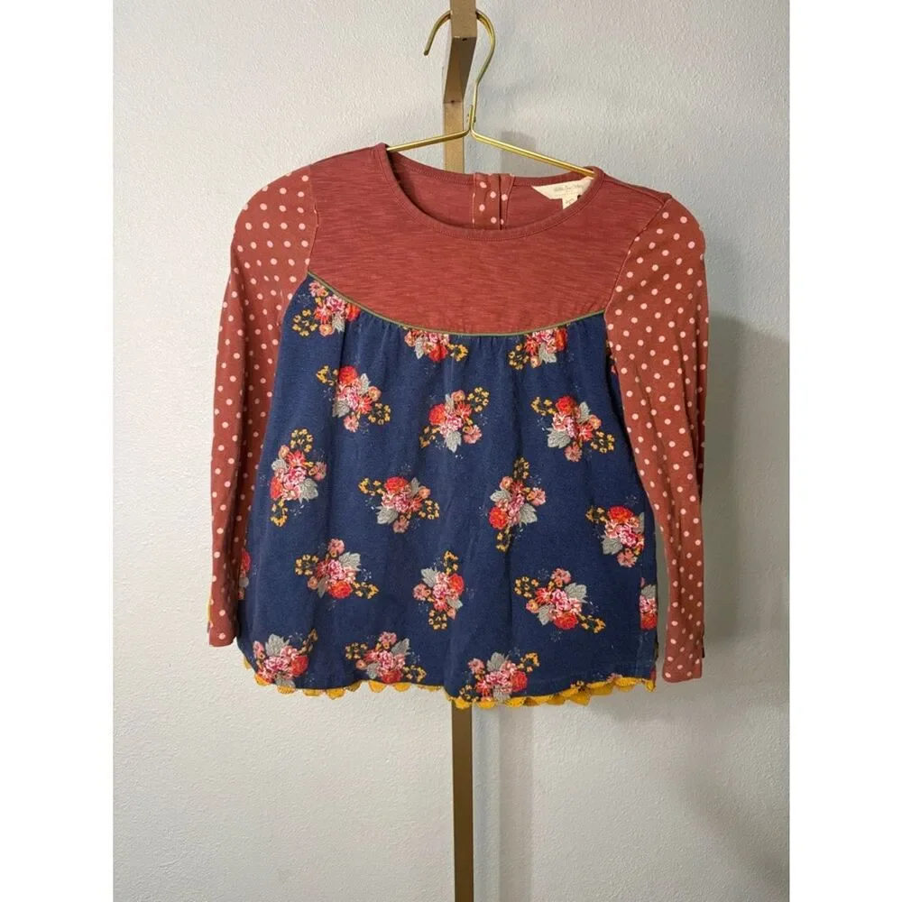 Matilda Jane- Girls Navy Floral & Rust Long-Sleeve Peplum Top-Size 8